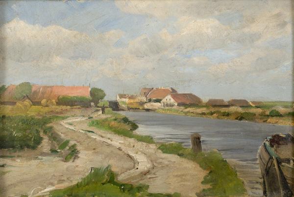 Eugen Ducker Village near canal Germany oil painting art